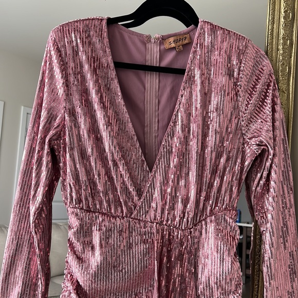 Pink Velvet/Sequin Mini Dress - Picture 4 of 4